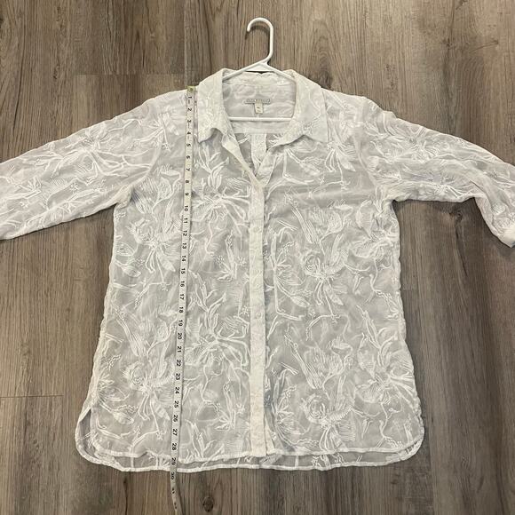 Dana Buchman Sheer Button Up Blouse Embroidered Top White Ivory XL - Picture 14 of 16